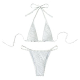 Strukturierter, einfarbiger Neckholder-Bikini mit freiem Rücken zum Binden